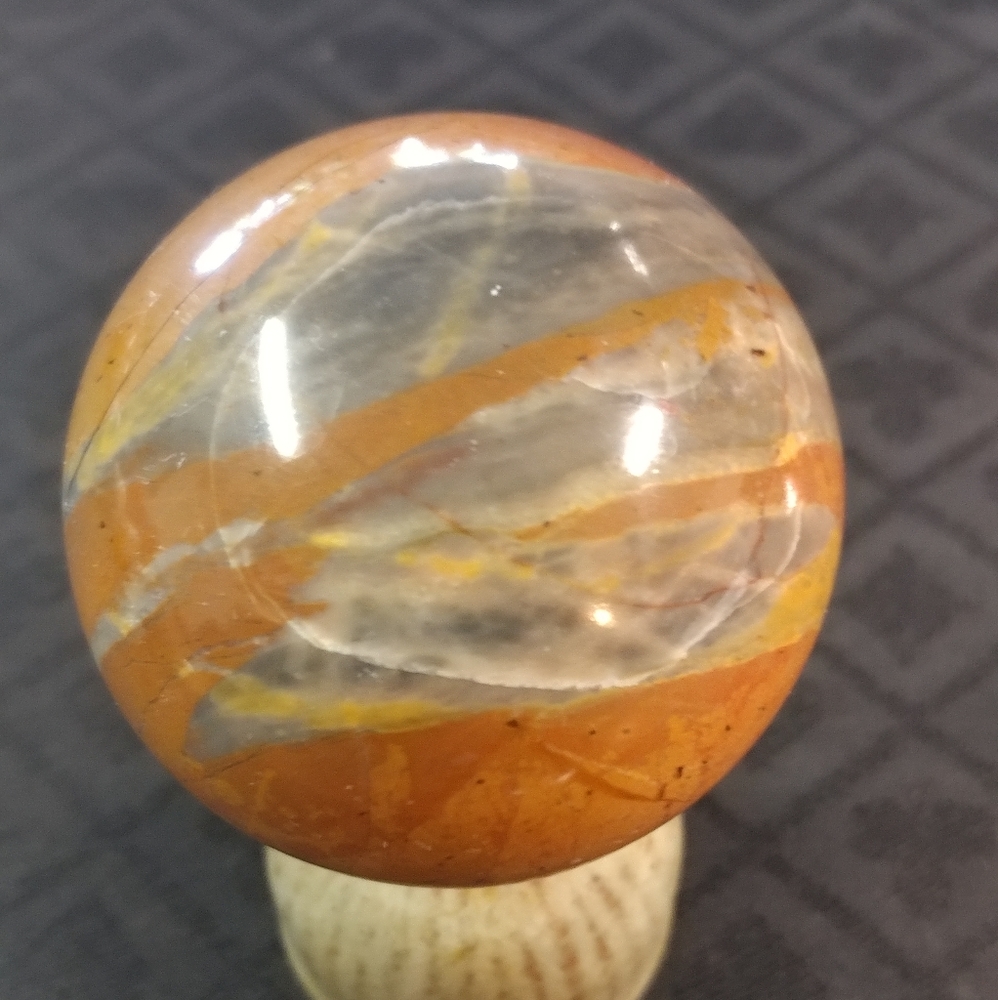 Orange Calcite, Clear Quartz, Black Tourmaline Agate Sphere